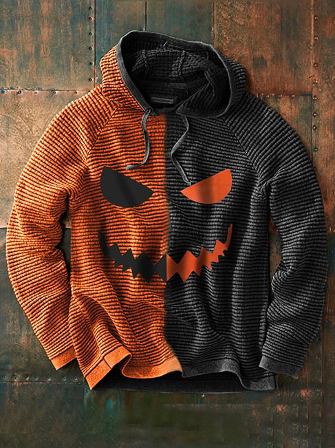 1a040a047c1bd37f53209083a220dba8bb86ee4c89bcb280784e821487621a07.jpg Men's Halloween Contrast Hooded Drawstring Sweater - Image 1