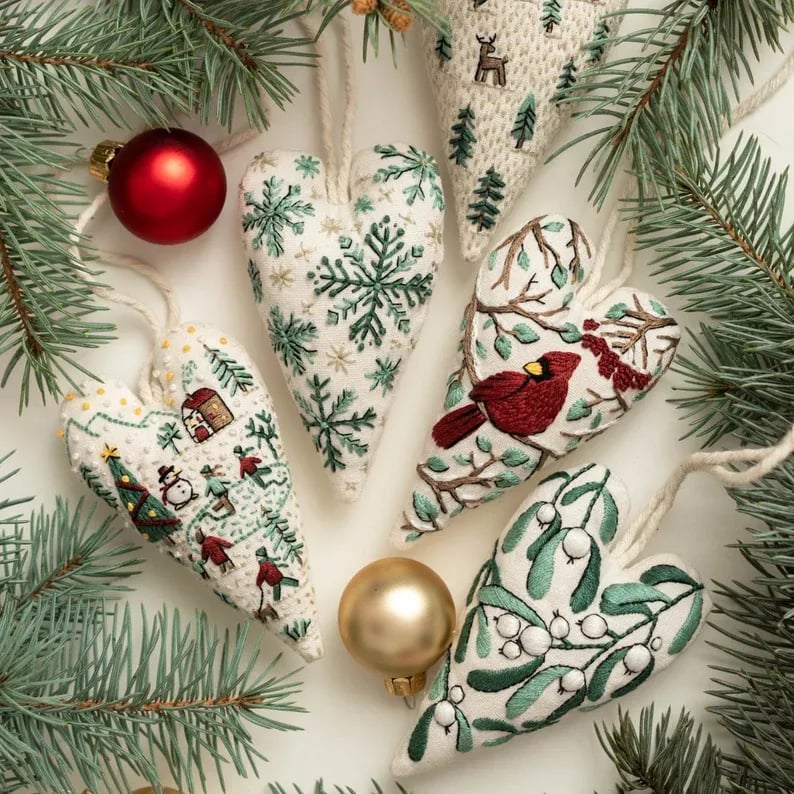4bb908040d6bf9dfa59222555c1edd79365836d5.jpg 💖DIY Heart Shaped Hand Embroidered Christmas Finished product/DIY material kit - Image 1